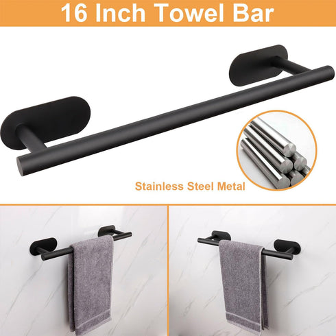 TocTen 5 Pieces Self Adhesive Towel Bar Set, Stainless Steel Bathroom Hardware Set Include Towel Rack, Toilet Paper Holder, 3 Packs Towel Hook, No...