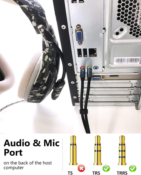 MillSO Headset Splitter, CTIA 3.5mm 2 Male to 1 Female Headphone Adapter with Separate Microphone and Headphone Jack for Gaming Headset to PC - 30...