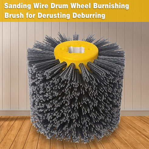 Abrasive Nylon Wire Drawing Wheel Drum Brushes, 320 Grit 120x100mm Wheel Drum Burnishing Tool Polishing Brush Wooden Wheels for Wood Furniture Wor...