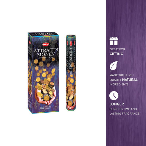 Attracts Money - Box of Six 20 Gram Tubes - HEM Incense...