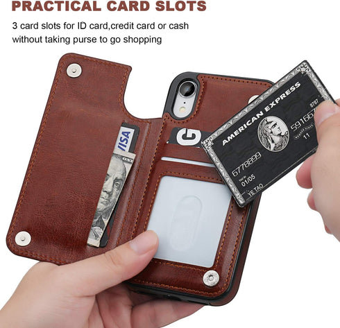 iPhone XR Wallet Case with Card Holder, Premium PU Leather Kickstand Card Slots Case,Double Magnetic Clasp and Durable Shockproof Cover for iPhone...