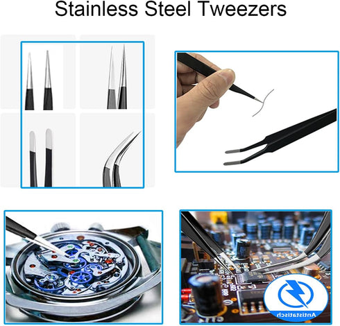 11 Pcs Resin Spoon Tools Kit-Metal Stir Sticks Resin Spoons Poke Needle with Anti-Static Stainless Steel Precision Tweezers Set for Resin Crafts,J...