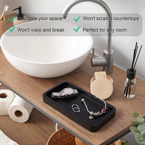 ALELION 8" Bathroom Vanity Tray for Counter - Wood Tray for Dresser Tops Perfume Jewelry Candle Key Catchall - Black Kitchen Countertop Organizer ...