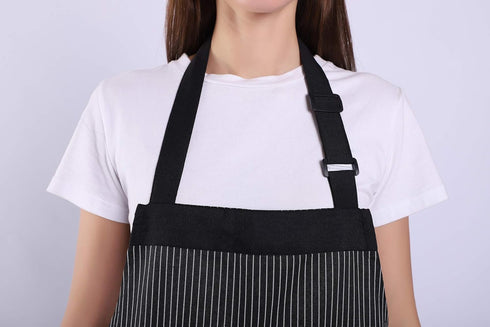 Aprons for Women and Men, Kitchen Chef Apron with 2 Pockets and 40" Long Ties, Adjustable Bib Apron for Cooking, Serving - 32" x 28" - Black/White...