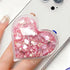 Cute Heart-Shaped Expanding Phone Grip - Pink Quicksand Glitter Collapsible Phone Mount Holder Stand for Girls Women, Lovely Phone Charm and Acces...