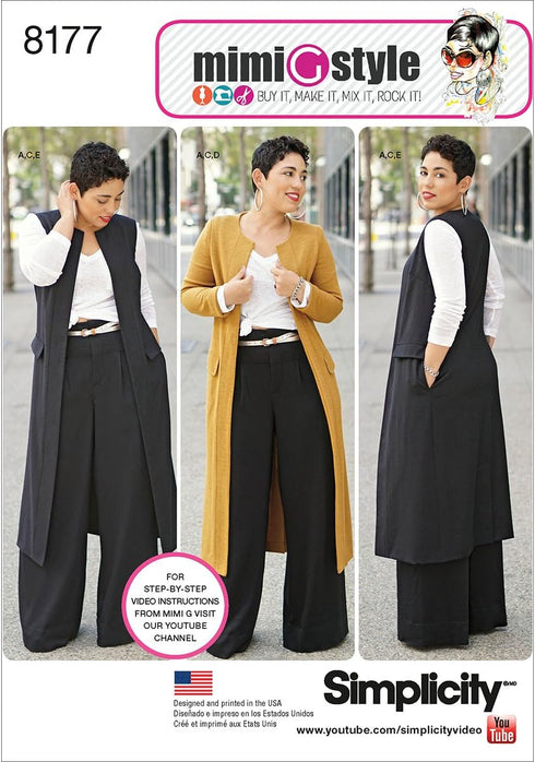 Simplicity 8177 Plus Size Pants Vest or Jacket, and Top Sewing Pattern For Women by Mimi G Style Sizes BB (20W-28W)....