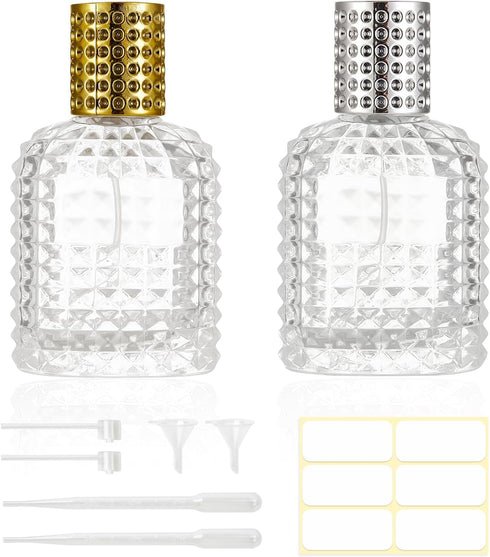 2 Pack 50ml Refillable Spray Perfume Bottles, Empty Clear Perfume Atomizer, Portable Perfume Mist Spray Bottle Travel Perfume Dispenser (50ML, Gol...