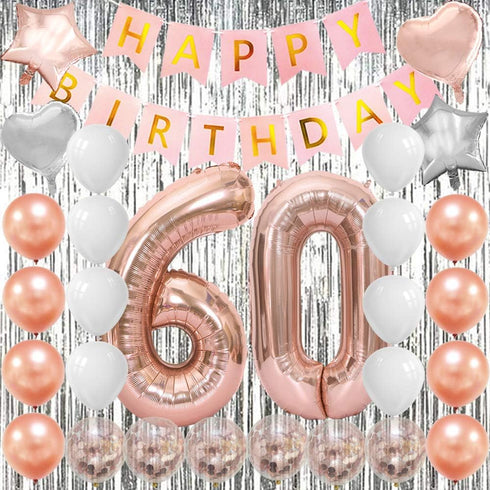 Happy 60th Birthday Decorations for Woman-Complete 60 Party Decor-Rose Gold 60th Birthday Balloons Kit for Women with 40" Giant 60 Number Balloon...