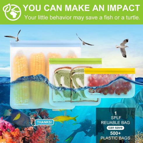 SPLF 12 Pack Dishwasher Safe Reusable Bags Silicone, Leakproof Reusable Freezer Bags, BPA Free Reusable Storage Bags for Lunch Marinate Food Trave...