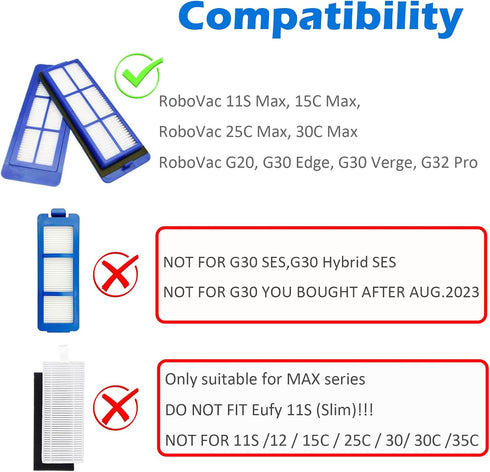 6Pcs Replacement Filters for Eufy RoboVac 11S Max, 15C Max, 30C Max, 25C Max, G10, G20, G30 Edge, G30 Verge, G32 Pro Accessories...