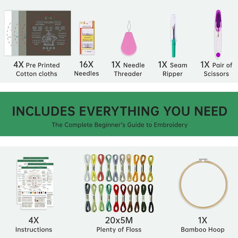 Cyanfour 4 Stage Embroidery Kit for Beginners Adults, Easy to Learn 38 Different Stitches from Instruction & Video, Needlepoint Kits for Adults wi...