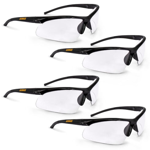 DEWALT DPG51 Radius Unisex Half Frame Protective Eyewear, Black Frame Clear Lens - 4 Pack...