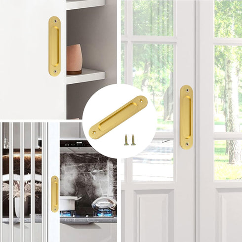 Oval Recessed Sliding Door Pulls, 4PCS Sliding Barn Door Finger Pull Matte Gold Aluminum Alloy Sliding Door Handles with Screws for Sliding Doors ...