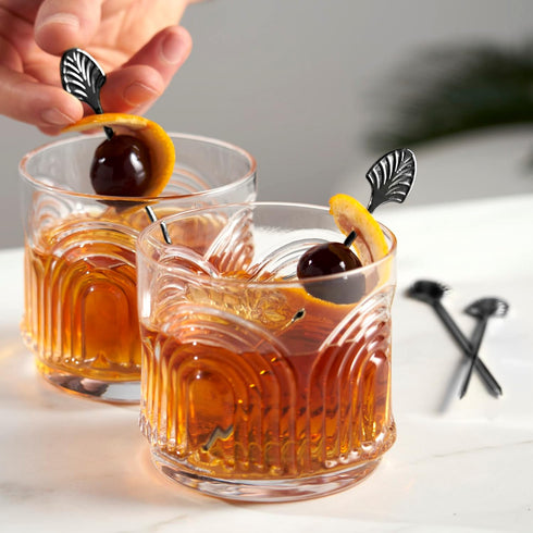 Viski Gunmetal Art Deco Cocktail Picks - Heavy Duty Toothpicks Stainless Steel Metal Drink Skewers Barware Accessories - Black 5inch Set of 4...