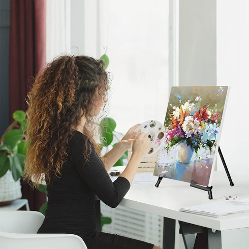 Display Black Tabletop Easel Stand - 13" Artist Instant Tripod Collapsible Portable Table Easel - Adjustable Art Poster Easy Folding Metal Stand f...