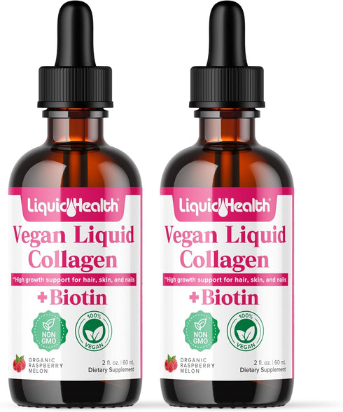 LIQUIDHEALTH 100% Vegan Collagen Plus Biotin 100,000mcg Liquid Drops - Plant-Based Liquid Collagen for Women, Men - Hair & Nail Growth, Skin Healt...
