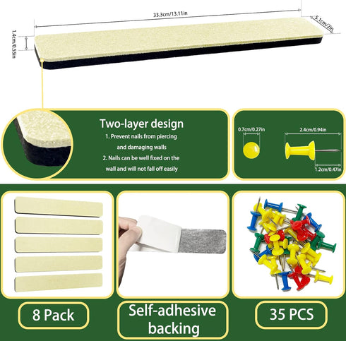 Bulletin board, Jeethemy Felt Pin Board Bar Strips, Self Adhesive Cork Boards for Walls with 35 Push Pins for Bedrooms Offices Home Decoration,5 P...