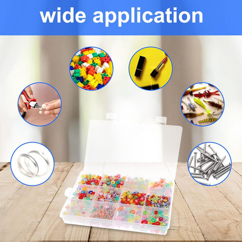 DSLSQD Bead Organizer Box, 1 Pack 12 Grids Plastic Storage Box with 18 Removable Grids Compartments, Small Plastic Jewelry Organizer Box for Beads...
