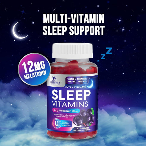 Sleep Vitamins - Fast Acting, Powerful & Natural Sleep Gummy Supplement for Adults - Fall Asleep Naturally with 12mg Melatonin, Chamomile & Zinc -...