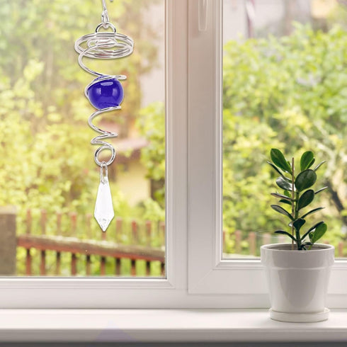 Wind Spinner Stabilizer Crystal Ball, 2 Gazing Ball Spiral Tail Wind Spinner Garden Wind Spinner Tail Stabilizer with Swivel Hook(Blue)...