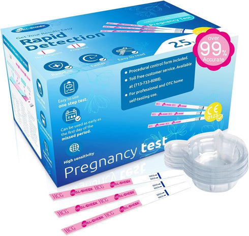 Pregnancy Tests with Cup, HEAL-CHECK Bulk Pregnancy Test Strips for Home Detection, Over 99% Accuracy, Individually Wrapped, Extra-Wide 5mm HCG Te...