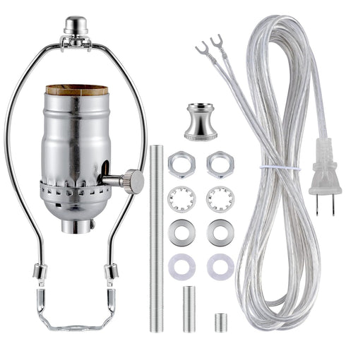 Lamp Making Kit,Make a Lamp or Repair Kit,3-Way Lamp Socket with Matching Cord Lamp Harp Set,Lamp Wiring Kit for Table Floor Lamp,Essential Hardwa...