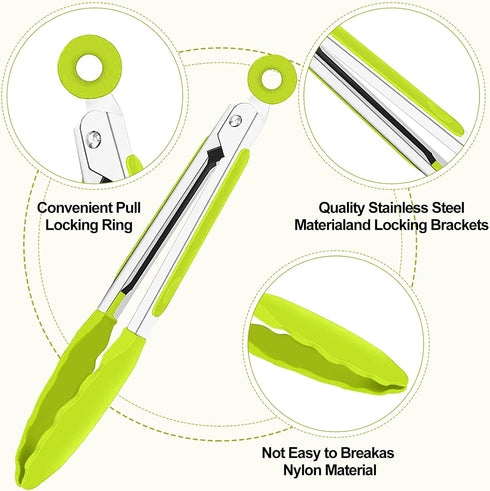 7Pack Kitchen Tongs,7 Inch Small Silicone Tongs with Stainless Steel Silicon Handles and Nylon Tips,Heat Resistant Non-Stick Cooking Tongs,Mini Lo...
