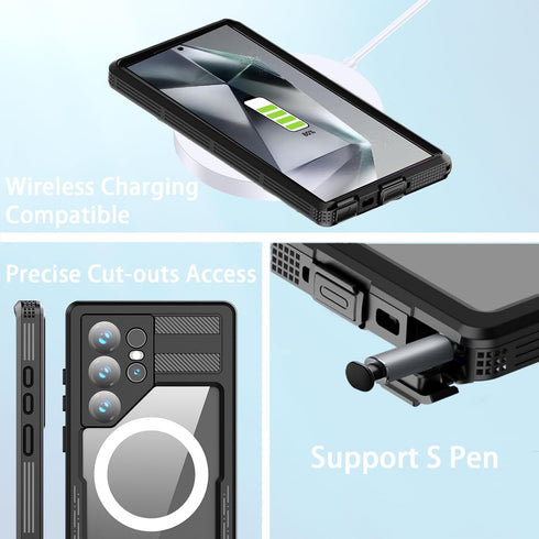 for Samsung Galaxy S24 Ultra Case Waterproof, IP68 Waterproof Shockproof Dust-Proof Phone Case with Built in Screen Protector (Black, Samsung Gala...