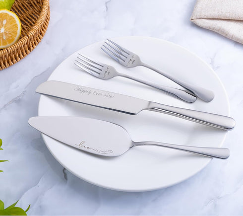 Cake Cutting Set for Wedding, Wedding Cake Knife and Server set, Forks and Cutter Pie Spatula Birthday Anniversary Christmas Gift of 4 (Silver)...