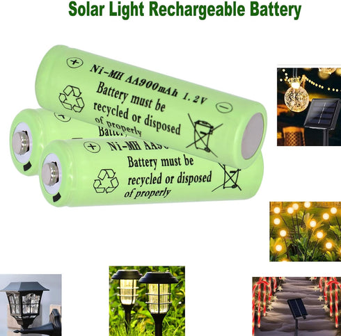 8 Packs Solar Lights Batteries AA900mah 1.2V Ni-MH Rechargeable Double A Battery for Outdoor Solar Lights, String Lights, Pathway Lights...