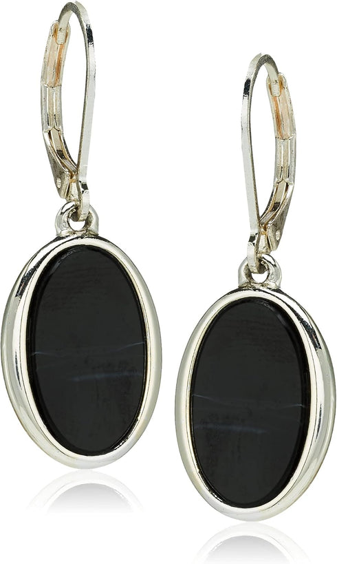 Nine West Women's Jet Oval Drop Earrings Silver Tone...