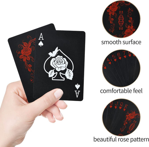 Joyoldelf Black Playing Cards with Rose Pattern, 2pcs Deck of Cards, PVC Plastic & Waterproof Playing Cards, Cool Card Decks Suitable for Family o...