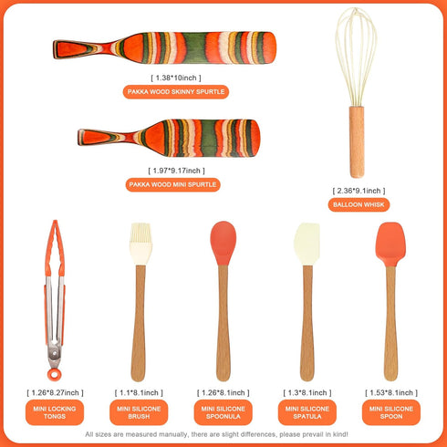 Spurtles Kitchen Tools, 8 Pcs Silicone Cooking Utensil Set,Pakkawood Spurtle Set, Silicone Kitchen Utensils Set with Natural Wooden Handle,Wooden ...