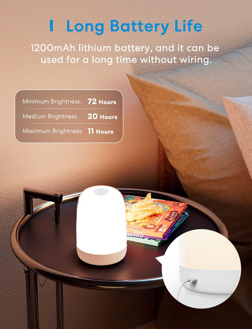 meross Table Lamp, Touch Control, Adjustable Brightness, Multi-Color Bedside Lamp, Portable Rechargeable Night Light for Bedroom...