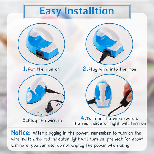 Honoson Mini Craft Iron Mini Heat Press Small Iron Portable Handy Tiny Flatiron with Charging Base Accessories for Fuse Beads Patch DIY Shoes T-Sh...