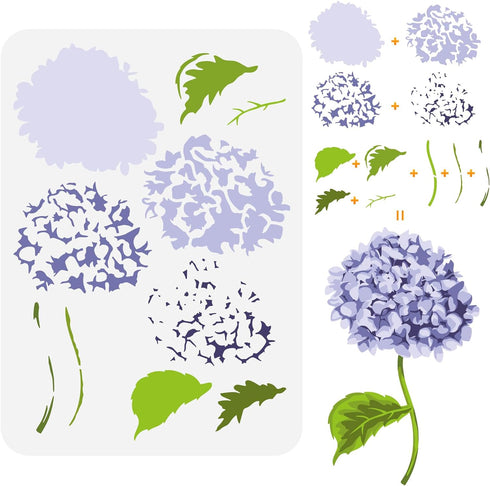 FINGERINSPIRE Layered Hydrangea Pattern Painting Stencil 8.3x11.7inch Hydrangea Flower Drawing Template DIY Craft Plants Decoration Stencil for Pa...