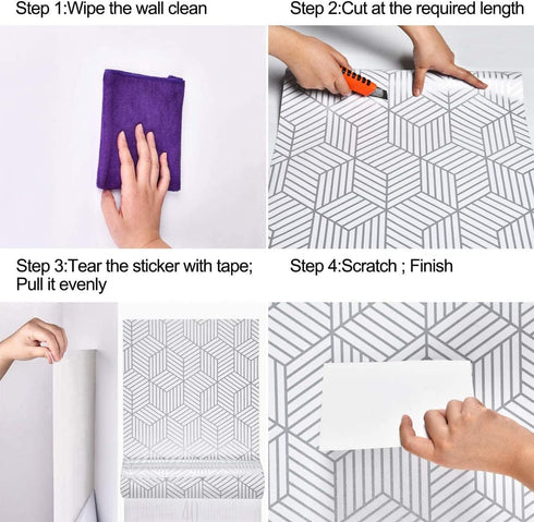 Mecpar Silver Geometric Hexagon Wallpaper 17.71"x 118" White and Silver Contact Paper Striped Wallpaper Peel and Stick Removable Self Adhesive Vin...