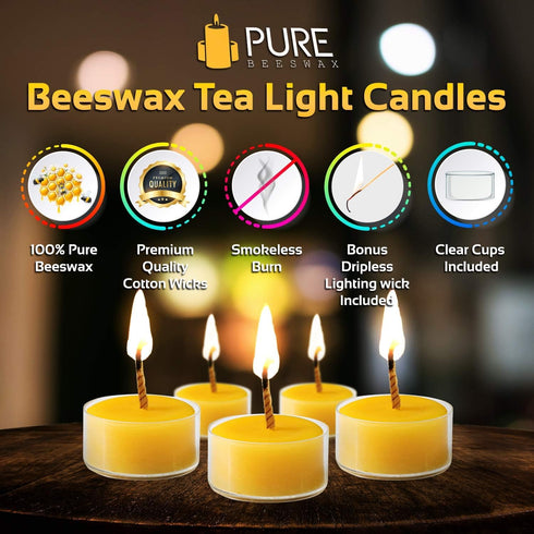 PURE PLANT HOME Honey Scented Beeswax Candles, 100% Pure Natural Refined with Chemical Free Cotton Wick, 10 DRIPLESS Candles, Made in USA...