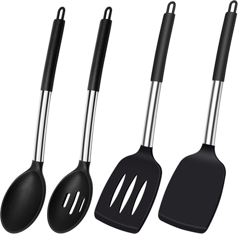 Silicone Spatula Spoon, 4 Pack Silicone Solid Turner Slotted Spatula and Kitchen Silicone Spoons Set for Cooking Baking, Heat Resistant BPA Free B...