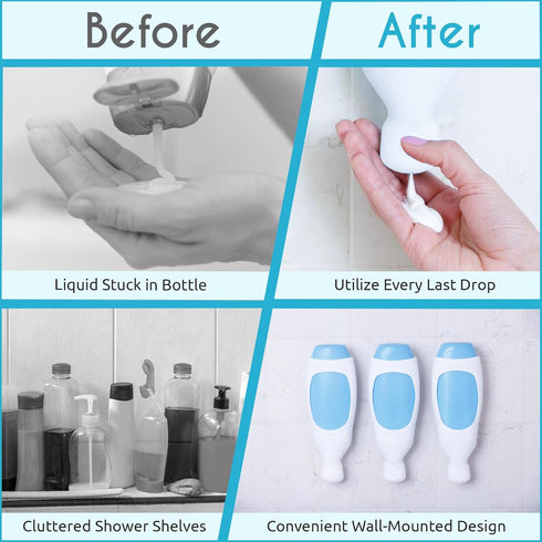 Squeezi 2 Unit Pack (Bright White) Wall Mounted Shower Dispenser and Organizer for Shampoo and Soap Bottles, Silicone Chamber...