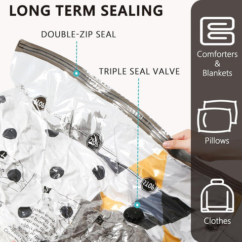Vacuum Storage Bags (4 Jumbo, 4 Large), Space Saver Bags with Travel Hand Pump, Compression Airtight Sealer Bags for Clothes, Bedding, Pillows, Co...
