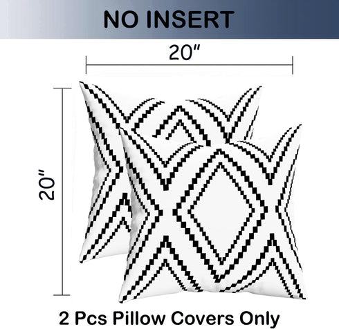 Outdoor Pillow Covers Set of 2, Waterproof Boho Throw Pillow Covers Geometric Pillow Cases for Patio Garden, 20 X 20 Inches (White More, 20x20 Inc...