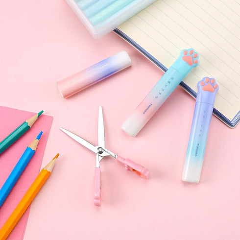 3 Pieces Cute Mini Scissors, Cartoon Cat Paw Stainless Steel Craft Scissors, Folding Stationery Scissors with Safety Cover, Portable Safety Scisso...