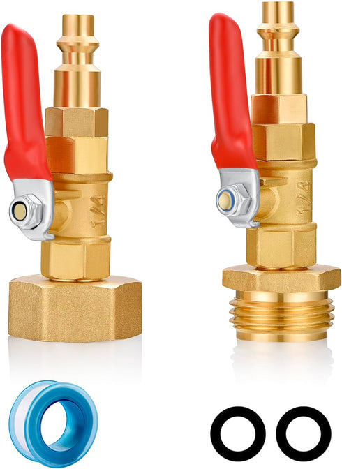 RV Winterize Blowout Adapter with 1/4" Quick Connect Plug and 3/4" Garden Water Hose Threading with Valve for Boat Camper Trailer Sprinkler System...