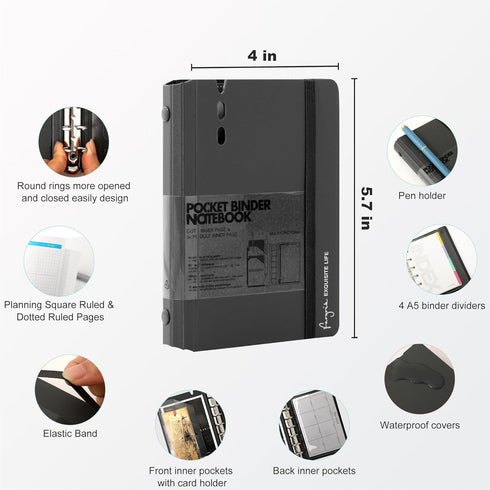 CAGIE A7 Small Binder Notebook with Removable Pages Hardcover Spiral Refillable Notebooks for Note Taking Pocket Notebook with Planning Square Rul...