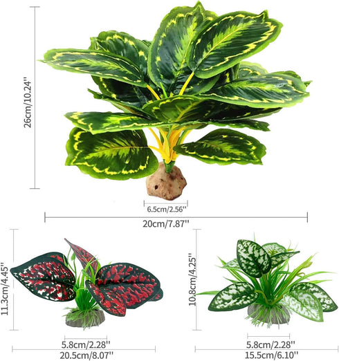 Reptile Artificial Plants, Terrarium Plants Decorations Supplies, Aquarium Fish Tank Plant, Amphibian Habitat Hideout Tank Accessories(L Set-3pcs/...