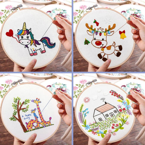 4 Pack Embroidery Starter Kit with Pattern for Beginners, Beginner Embroidery Kit for Adults, Cross Stitch Kits Hand Embroidery Kit Needlepoint Ki...