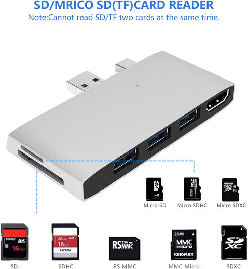 Surface Pro 4/Pro 5/Pro 6 Docking Station USB Hub USB 3.0 Hub Adapter, SD & TF/Micro SD Memory Card Reader, 4K HDMI Port Converter Accessories for...