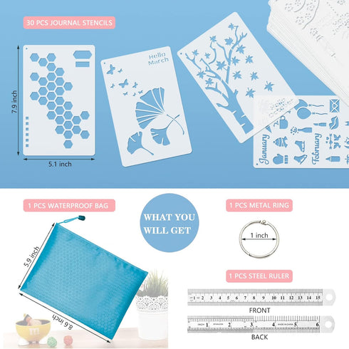 30 PCS Bullet Journals Stencils Supplies (5.1x7.9 Inch) Plastic Planner Stencil for Journaling Bujo Accessories Incl Ultimate Productivity and Mon...