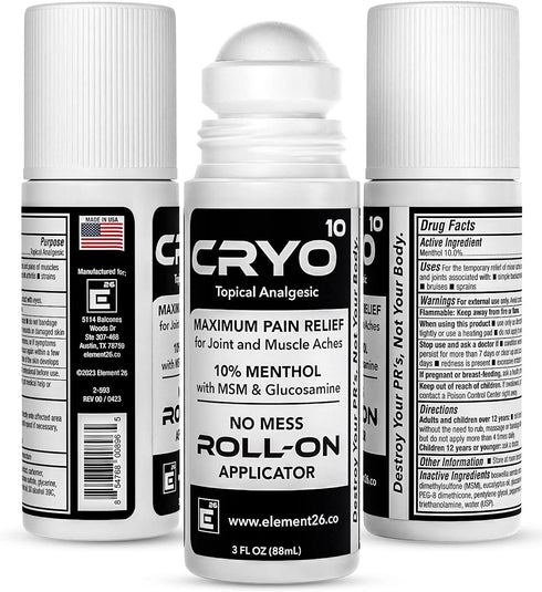 Cryo10 Roll On Pain Relief - Topical Analgesic (Pack Of 3) Topical Pain Relief Extra Strength For Muscle Pain Relief, Joint Pain Relief, Muscle So...